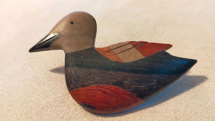 Broche vintage en bois – Forme canard peint - photo numéro 3
