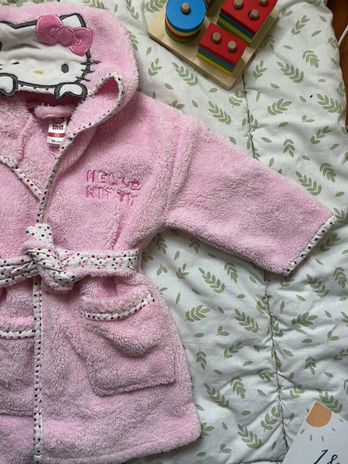 peignoir à capuche en polaire rose hello kitty avec ceinture 18 mois - photo numéro 4