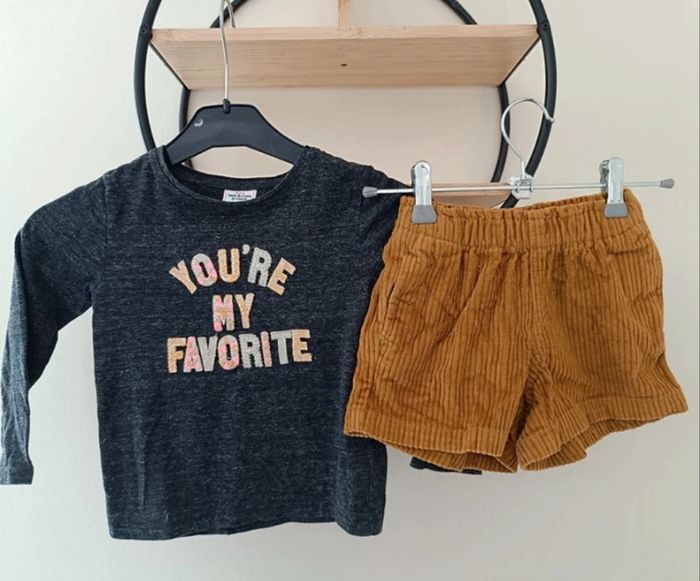 3 ans ensemble tape a l'oeil teeshirt et short côtelé