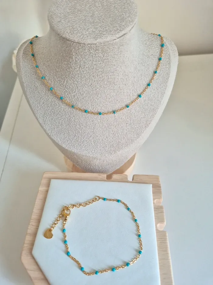 🌸 nouvelle couleur 🌸 bleu canard Parure lot de 2 bijoux en acier inoxydable - photo numéro 2
