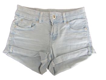 mini short en jeans bleu clair marque bershka taille indiquée 34 peut aller a un petit 36