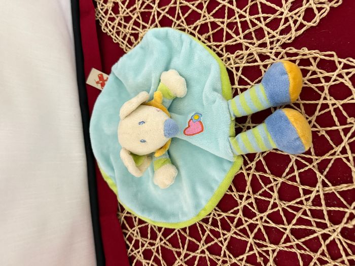 Doudou plat rond souris bleu jaune vert NICOTOY - photo numéro 3