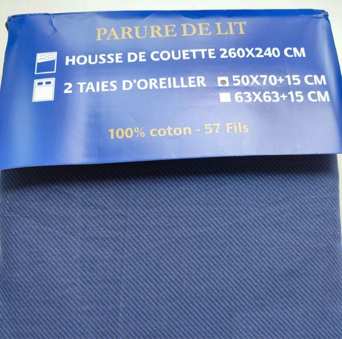 Parure de lit double bleu marine 100% coton,240 x 260 cm - photo numéro 2