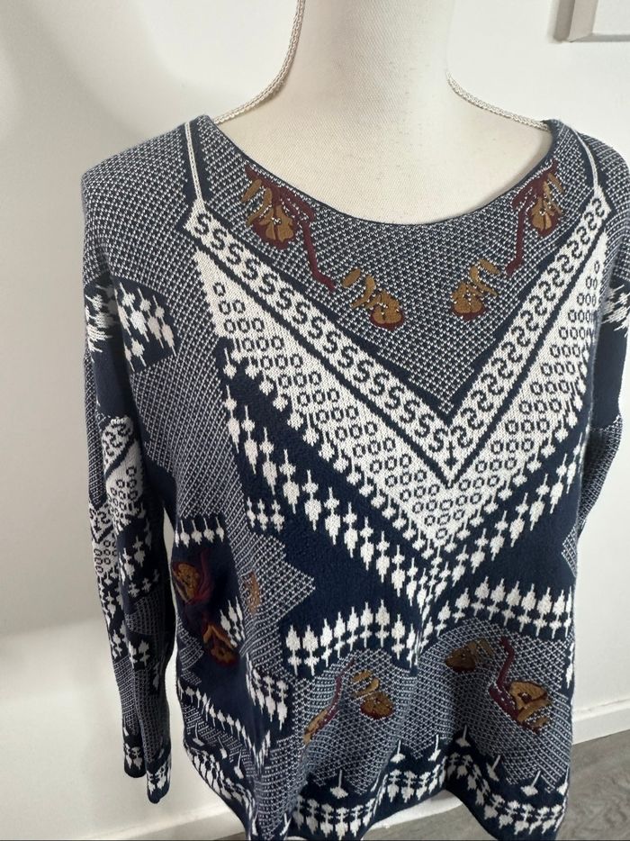 Pull en maille bariolée bleu marine et blanc Ekyog T34/36 S - photo numéro 2