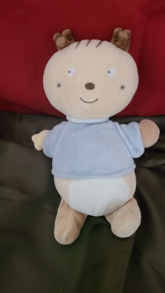 doudou cerf elan ecureuil sucre d orge beige bleu - photo numéro 4