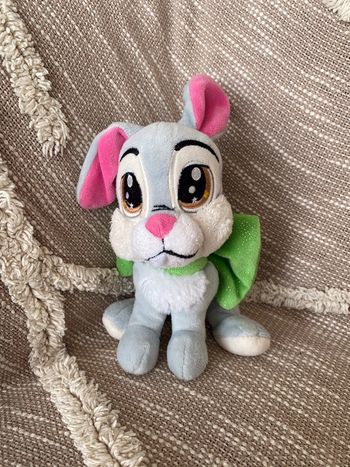 Peluche doudou 23cm Disney bambi panpan lapin gris noeud vert très bon état