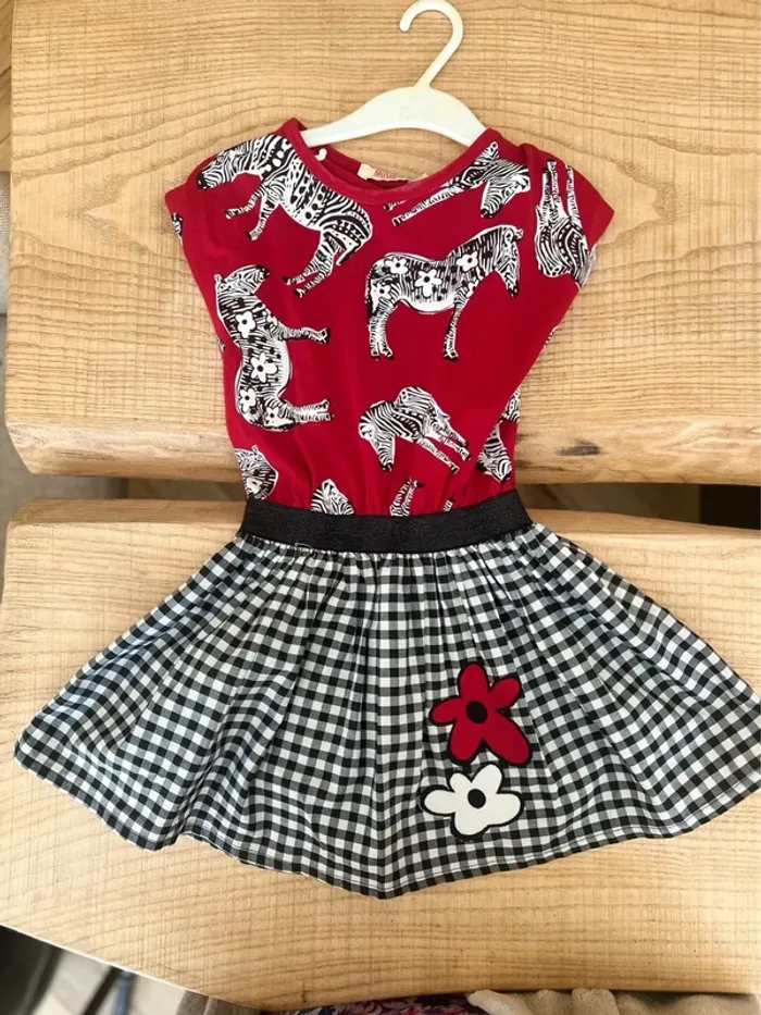 Robe 5 ans fille zèbre rock rouge noire à carreaux mushi