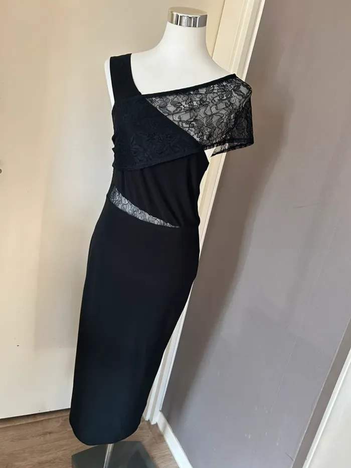 Asos robe longue fourreau noir dentelle, moulante, femme, taille 40