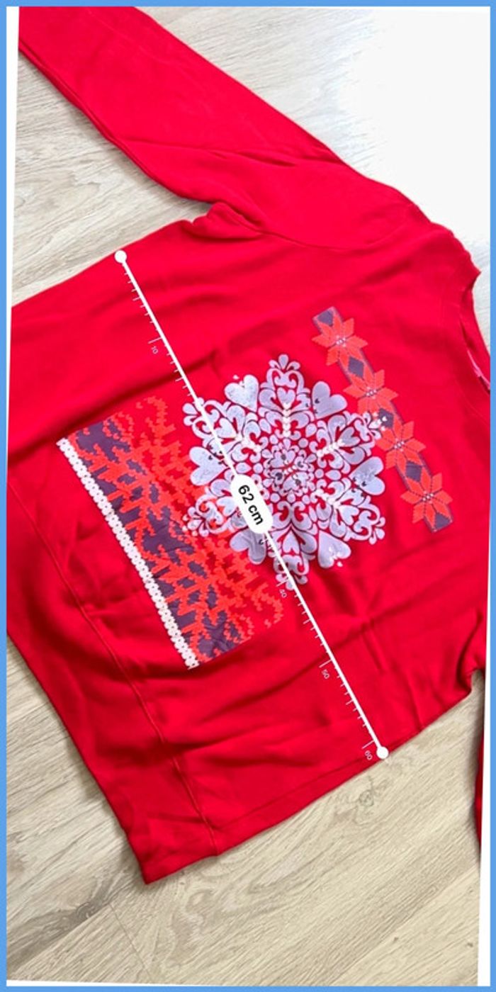 Pull vintage Rouge à motif flocon Taille L - photo numéro 5