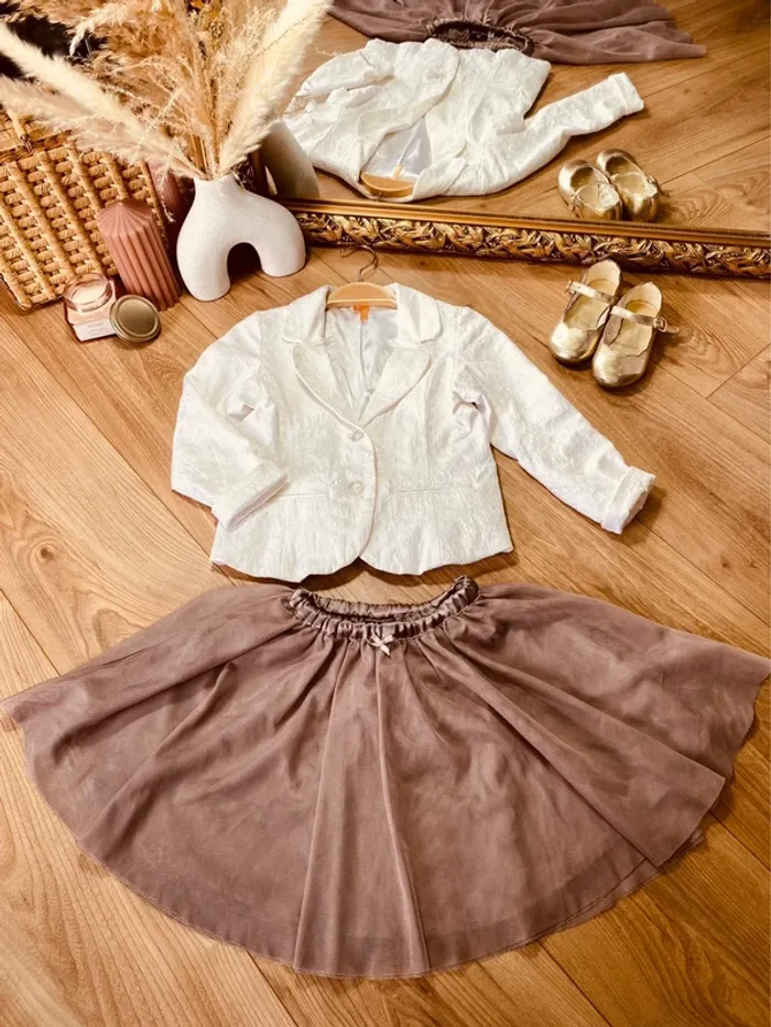 Taille 4-5 ans tenue cérémonie blazer jupe fille Orchestra Sergent Major blanc taupe 🩷 - photo numéro 1