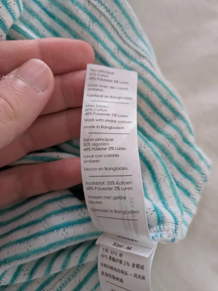 T-shirt rayé vert menthe et argenté – Bonobo – Taille M - photo numéro 4