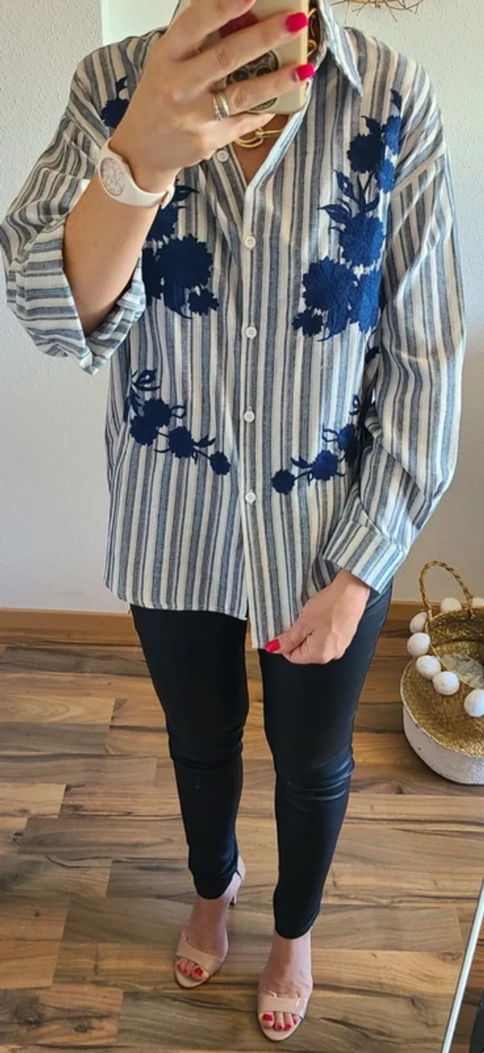 Chemise rayée brodée, Taille 36 au 40, Neuve avec étiquette - photo numéro 17