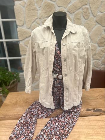 Été chemise Veste loose longue en jean beige crème taille XS 34 S 36