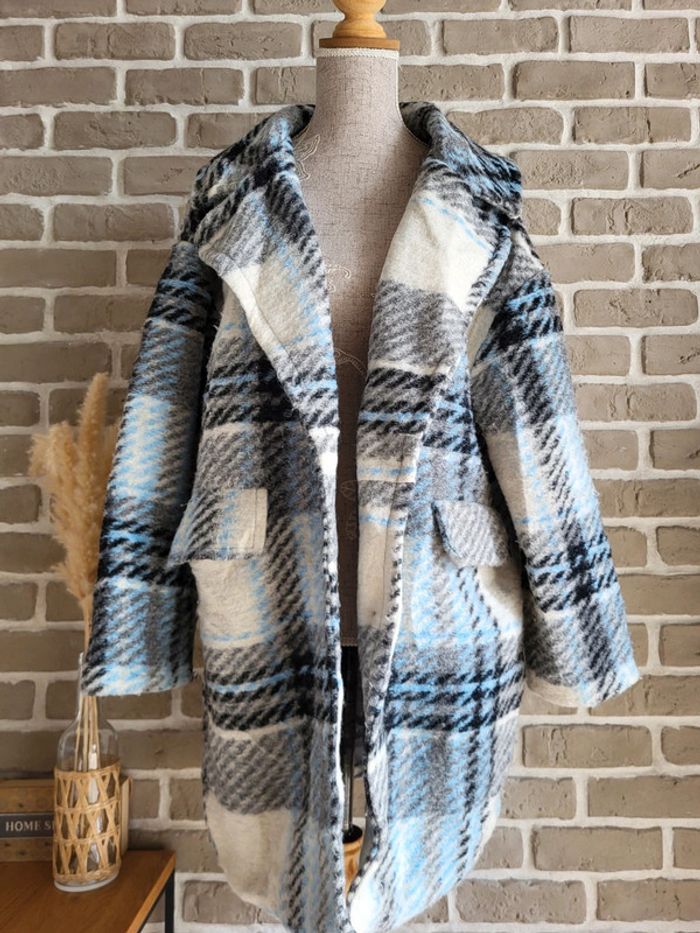 Manteau en laine à carreaux blanc et bleu - Made in Italy