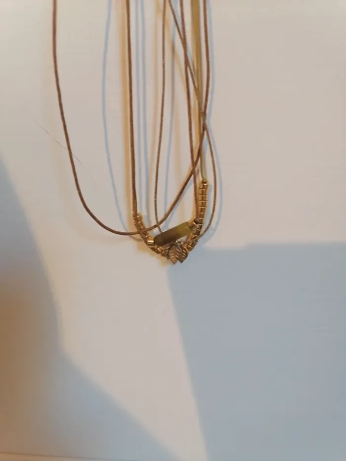 Collier multi rang vert doré feuille - photo numéro 2