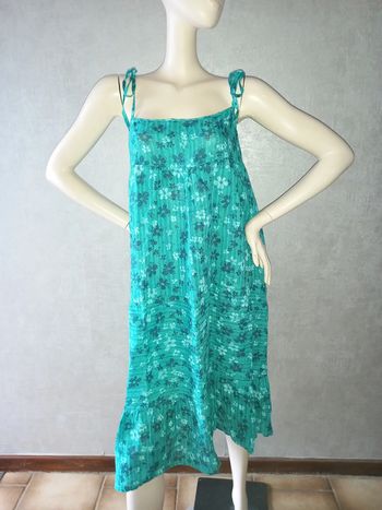 robe vert/turquoise à fleur bleu en lin C.valentyne taille 44