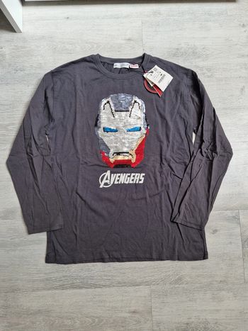 Tee-shirt gris manches longues Avengers à sequins Zara 11-12 neuf avec étiquette