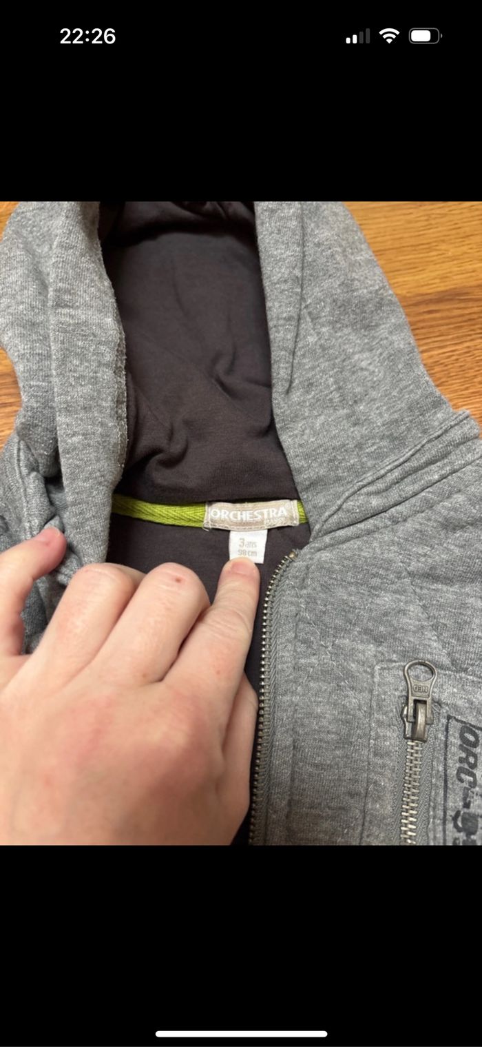 Veste/ gilet/ sweat à capuche zipper garçon orchestra 3 ans - photo numéro 2