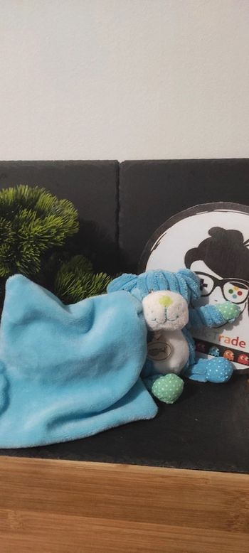 Doudou chien bleu vert Cotelé Pantin Mouchoir doubambins bn735 Pois Points