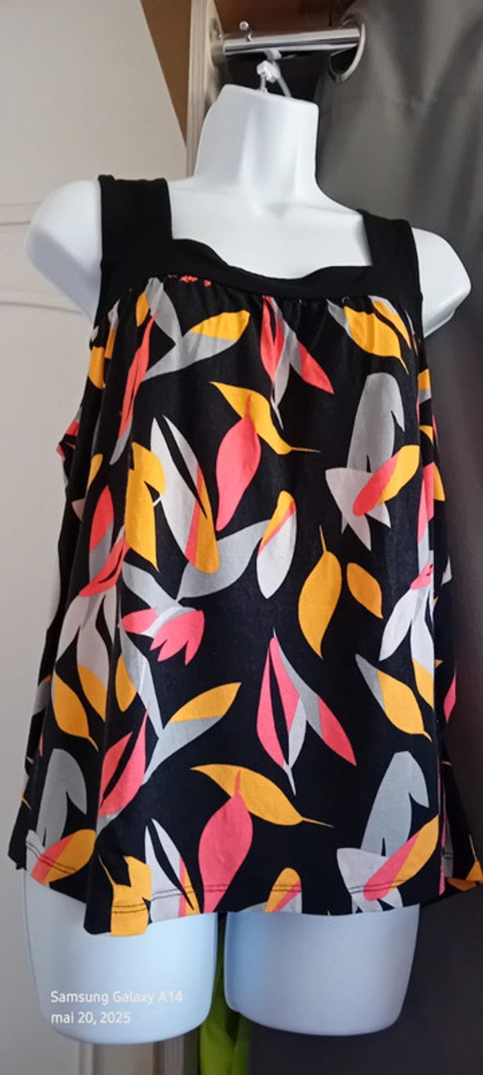 Tunique débardeur motif feuillages coloré noir femme 46 blanche porte - photo numéro 5