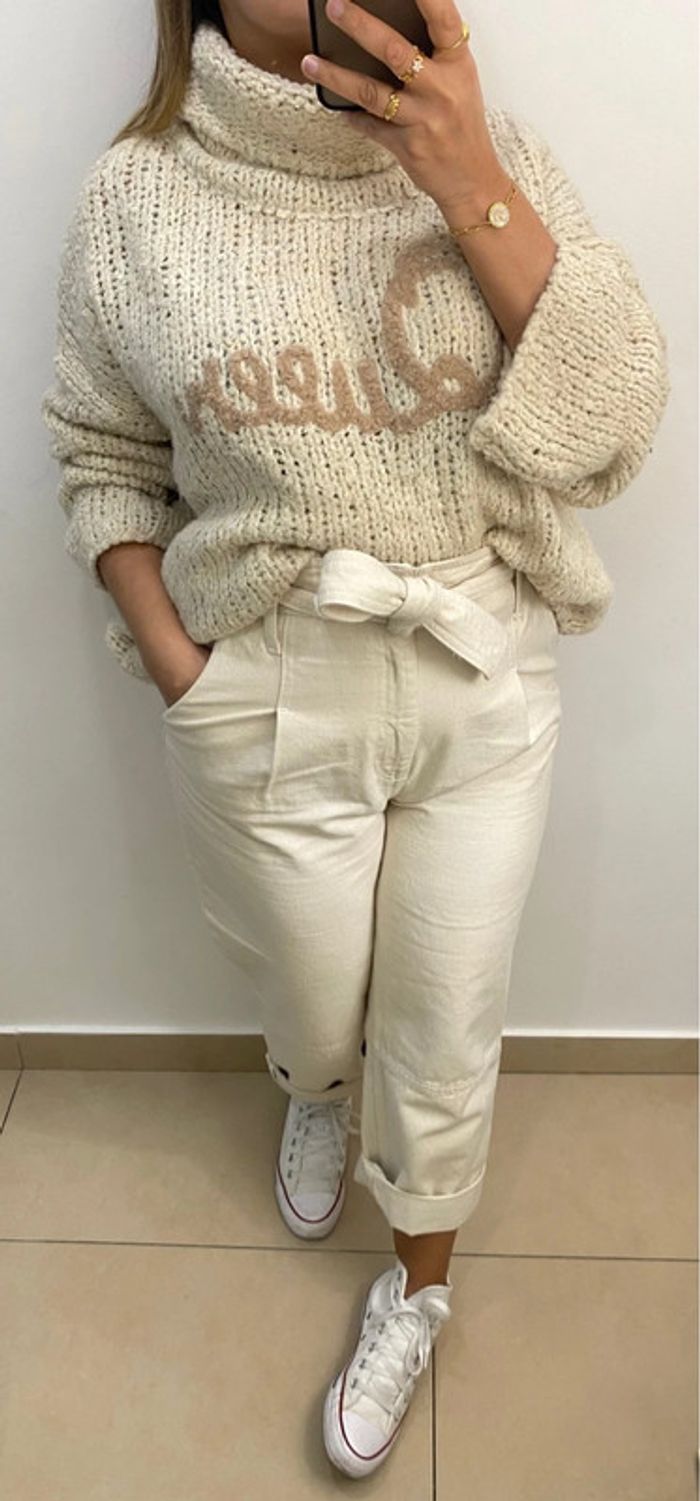 Superbe Pull Col Roulé Maille Distendu Taille Unique - photo numéro 4