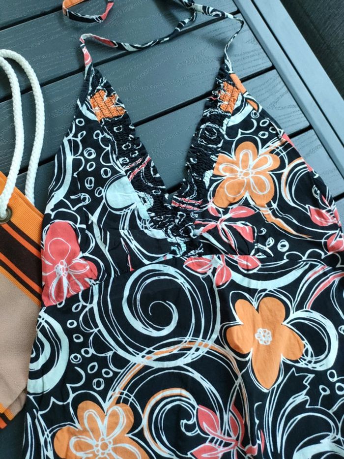 robe dos nu plage cbk 36/38 noir turquoise orange - photo numéro 2
