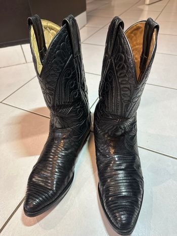 Bottes Cordones Boots noires cuir lézard homme