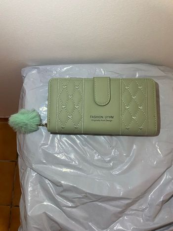 👜 Portefeuille -porte monnaie long femme vert – PVC cuir synthétique double pli