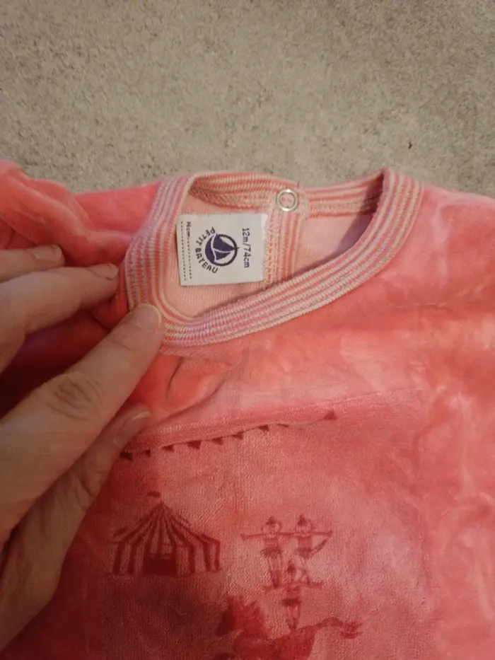 Pyjama rose en velours Petit bateau 74cm - photo numéro 3