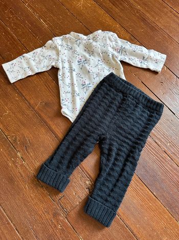 Ensemble pantalon body col roulé DPAM 6 mois bleu fleurs