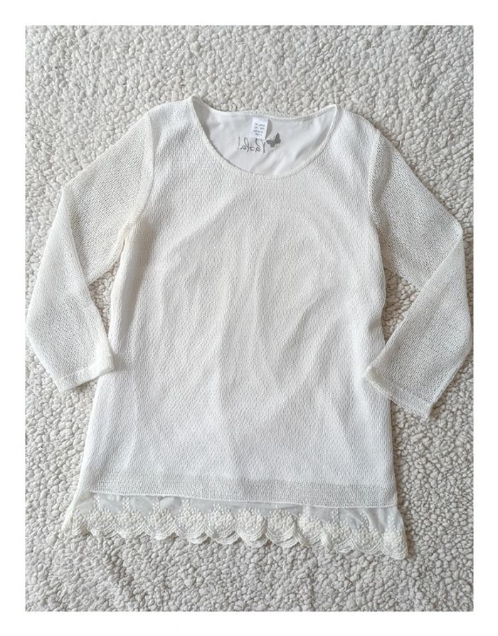 Haut blanc Paola à manches longues et dentelle florale - Taille 42 - style bohème -