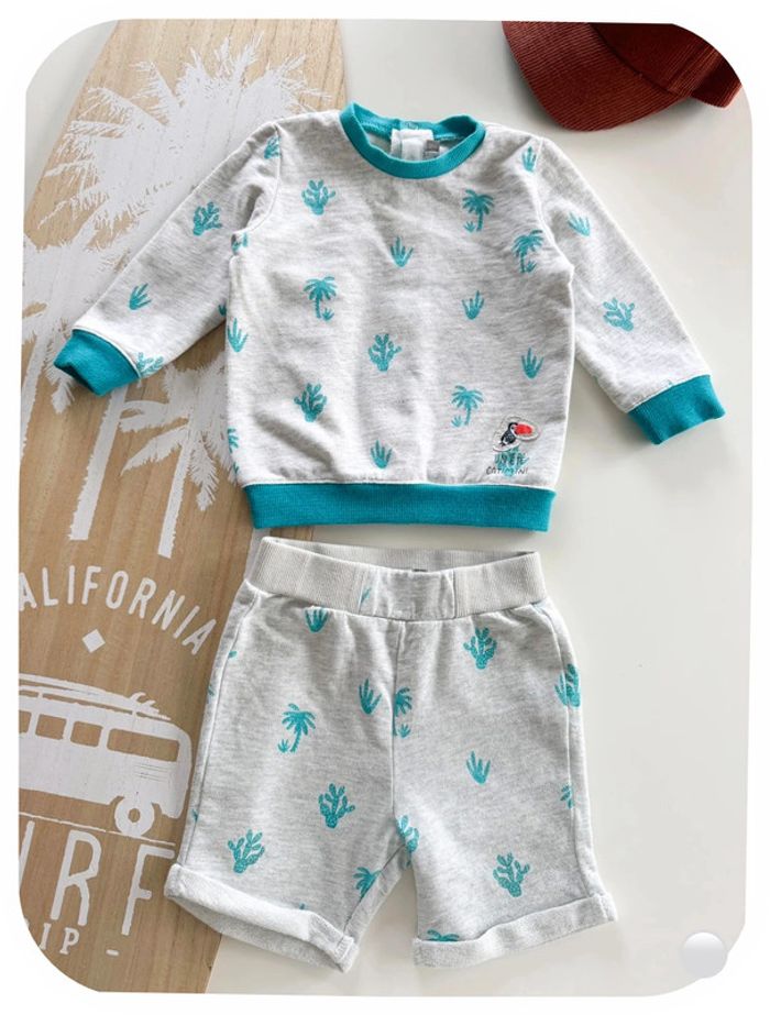 Catimini - Ensemble sweat-shirt et short gris à motifs Taille 9 mois