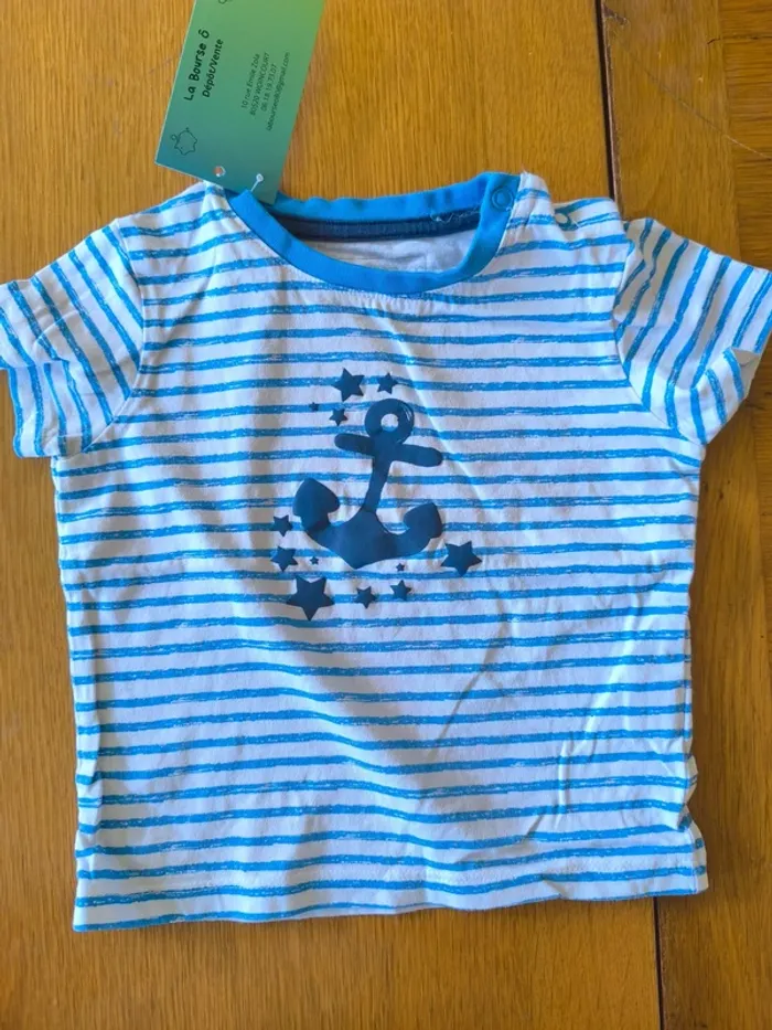 314649 Tee-shirt MC blanc/bleu garçon 18 mois