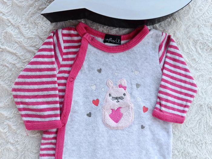 Pyjama grenouillère velours Fille 3 mois souris cœur Influx - photo numéro 3