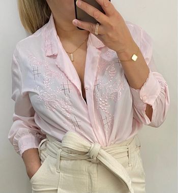 Jolie Chemise Rose Vintage Brodée Taille XL
