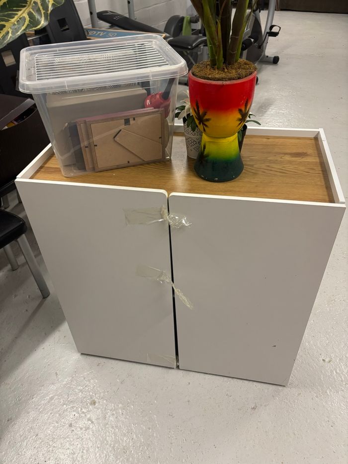 Petit meuble de rangement blanc et bois – Excellent état - photo numéro 2
