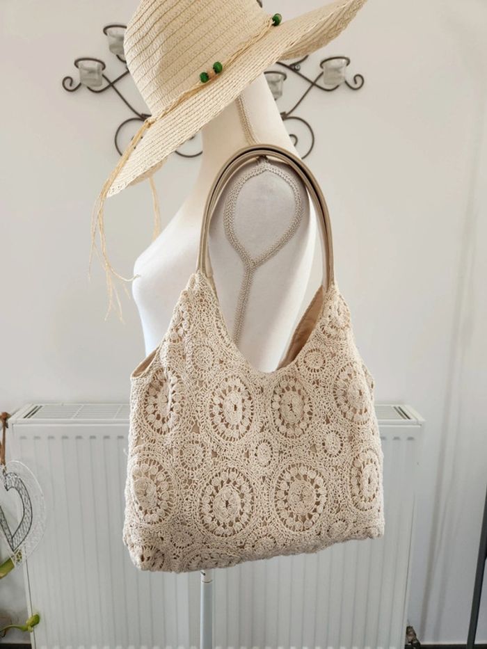 Sac à main beige/crème crochet - photo numéro 2