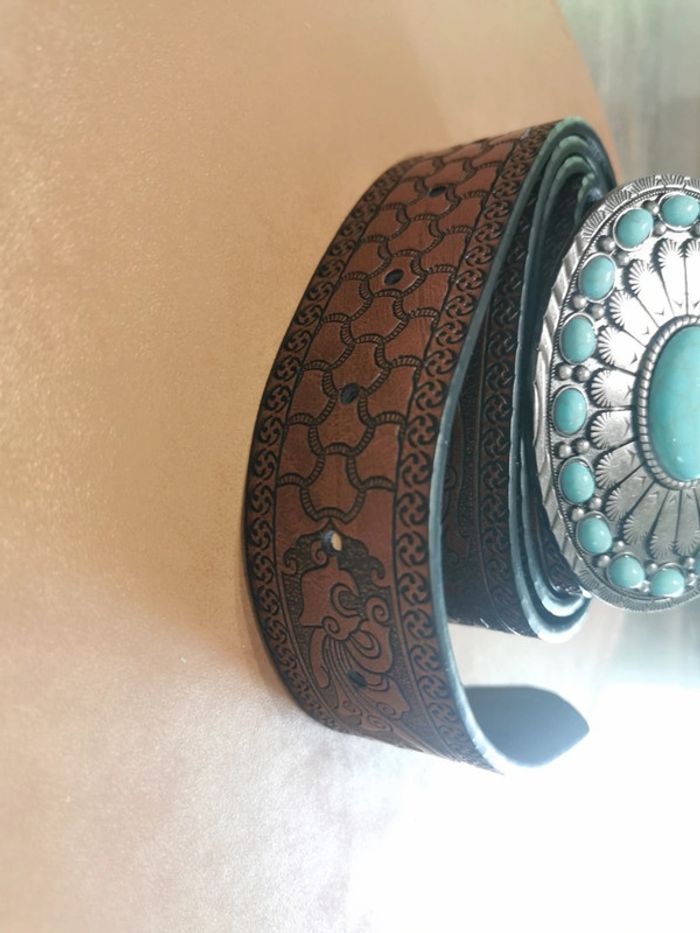 Ceinture de cowboy country turquoise et argenté - photo numéro 3