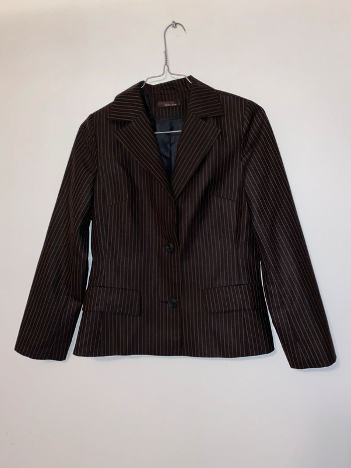 Veste tailleur chocolat à rayures 36