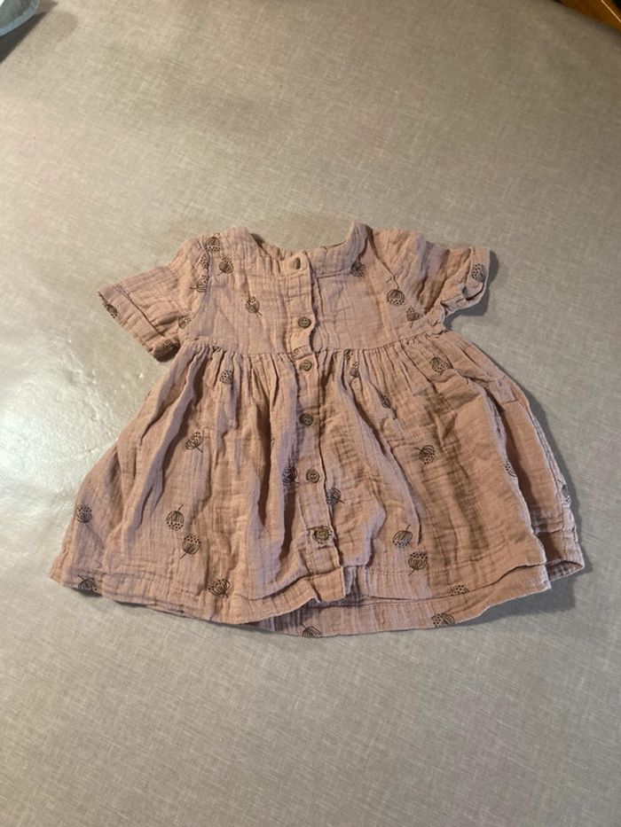 Robe bébé gaze de coton rose poudré - taille 9 mois