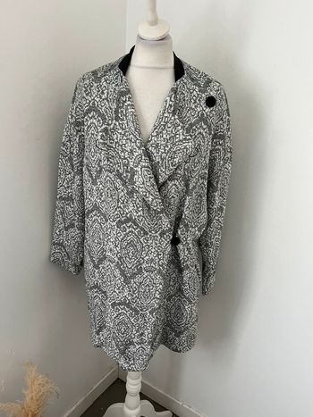 Veste longue chinée col cuir Maje S