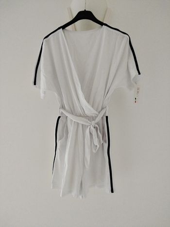 Combishort manches courtes blanche à bandes noires