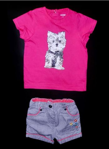 ORCHESTRA - ENSEMBLE 2P BÉBÉ FILLE MOTIF PETIT CHIEN & BRODERIES FLEURS 6M