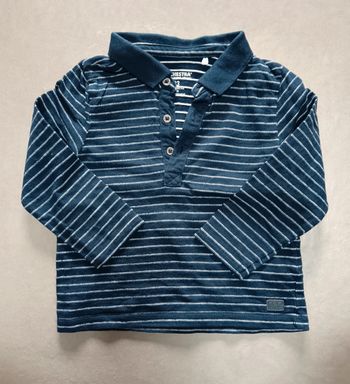 Tee shirt manches longues avec col et boutons bleu rayures blanches orchestra 2 ans