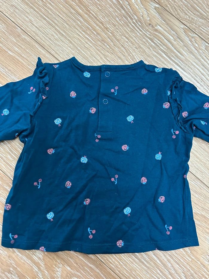 Lot de 2 t-shirt haut en coton - 1 Disney Minnie 12 mois bleu marine à pois - tex avec fruits - photo numéro 7