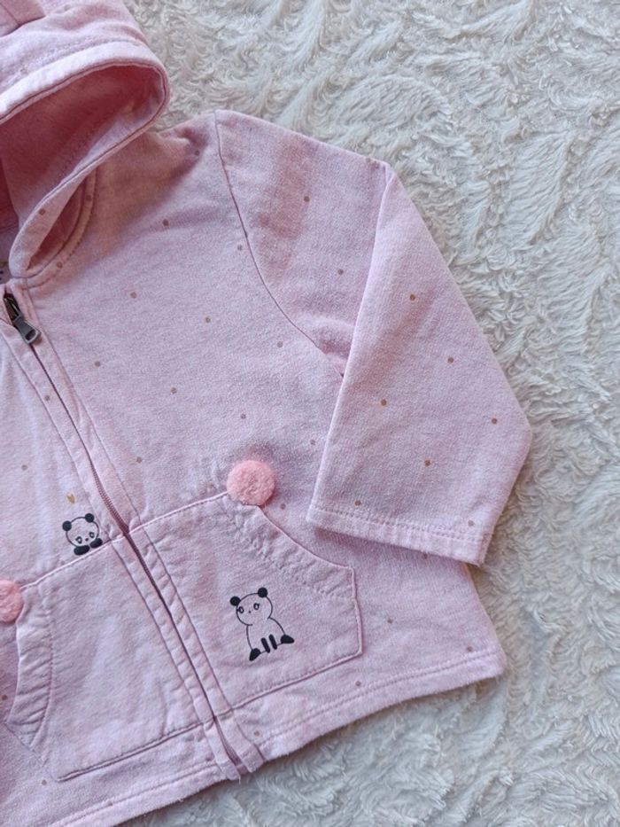 Veste gilet zippé avec capuche Fille 12 mois panda Kiabi Eco conception coton bio - photo numéro 4