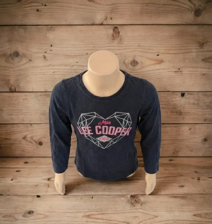 T-shirt manches longues Lee Cooper - 6 ans - Bleu Marine & Cœur