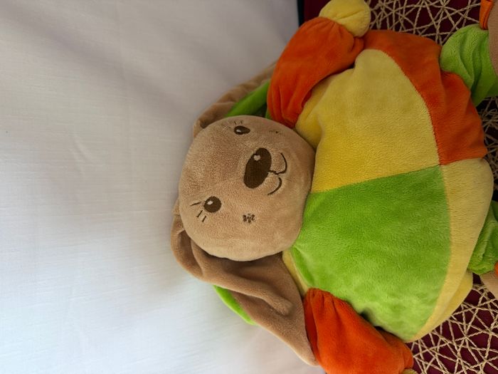 doudou boule lapin vert ,jaune , orange , jaune - photo numéro 2