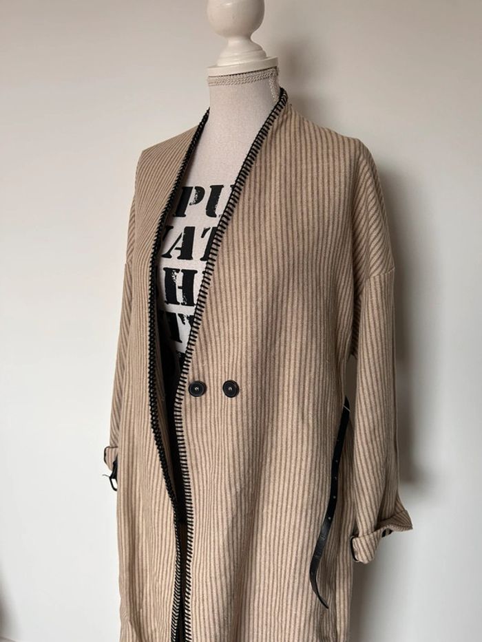 Manteau veste Zara cardigan gilet rayures Abrigo Cappotto Chaqueta long vestido Chaleco vest Rebeca - photo numéro 5