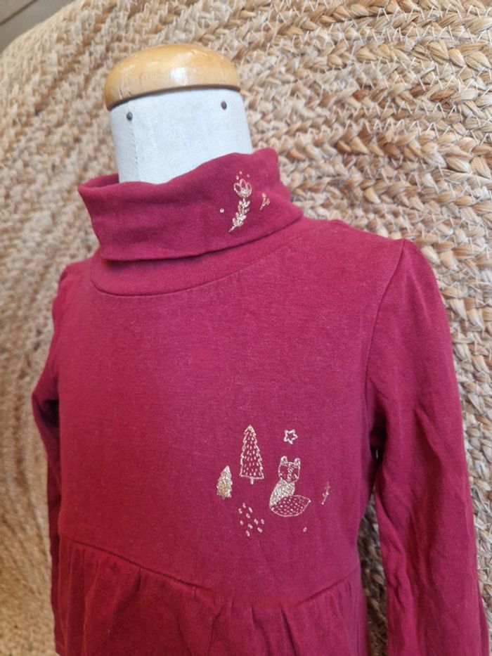 Jolie haut à manche longue col rouler bordeau motifs Noël fille sergent major 4 ans - photo numéro 3